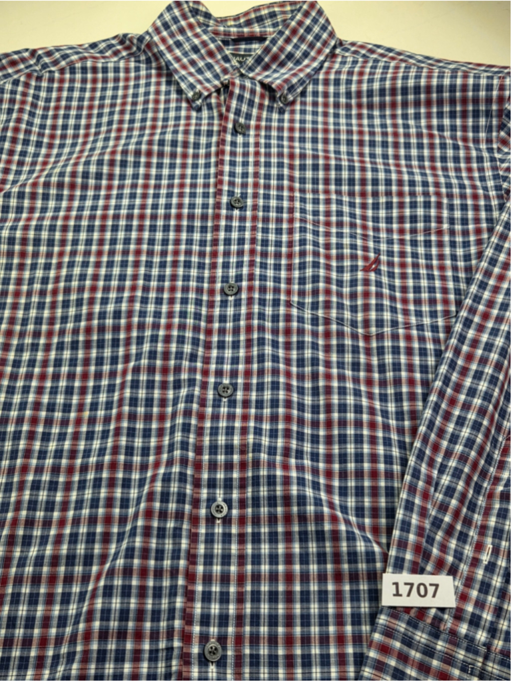 Men's Nautica Casual Button Down Shirt Size L Blue Red Plaid #1707